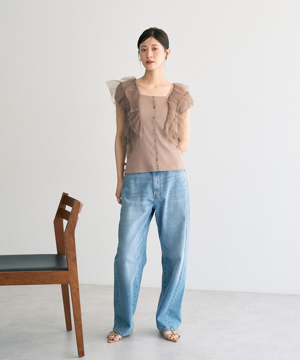 YECCA VECCA チュールラッフルノースリーブカーディガン 