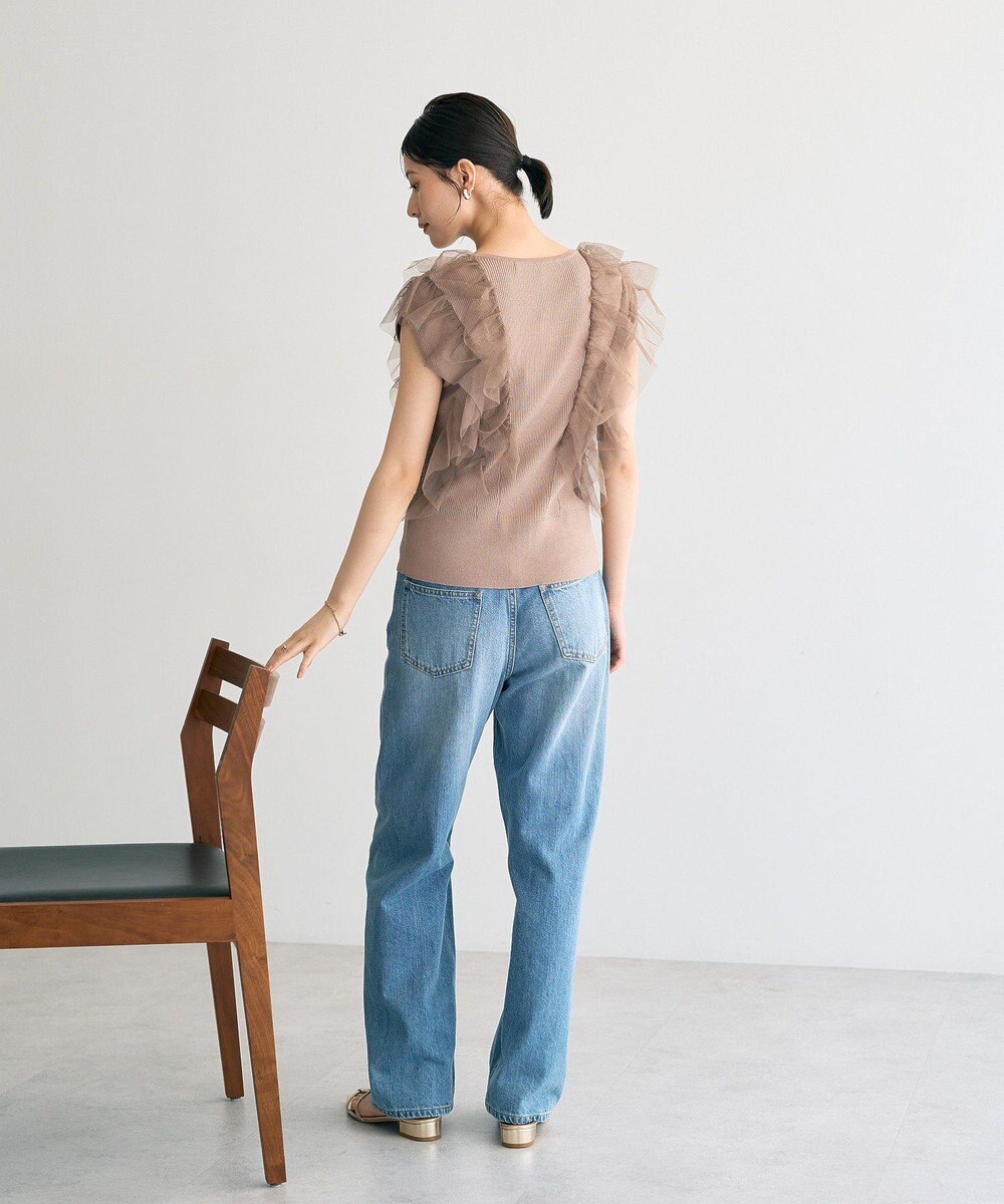 YECCA VECCA チュールラッフルノースリーブカーディガン 