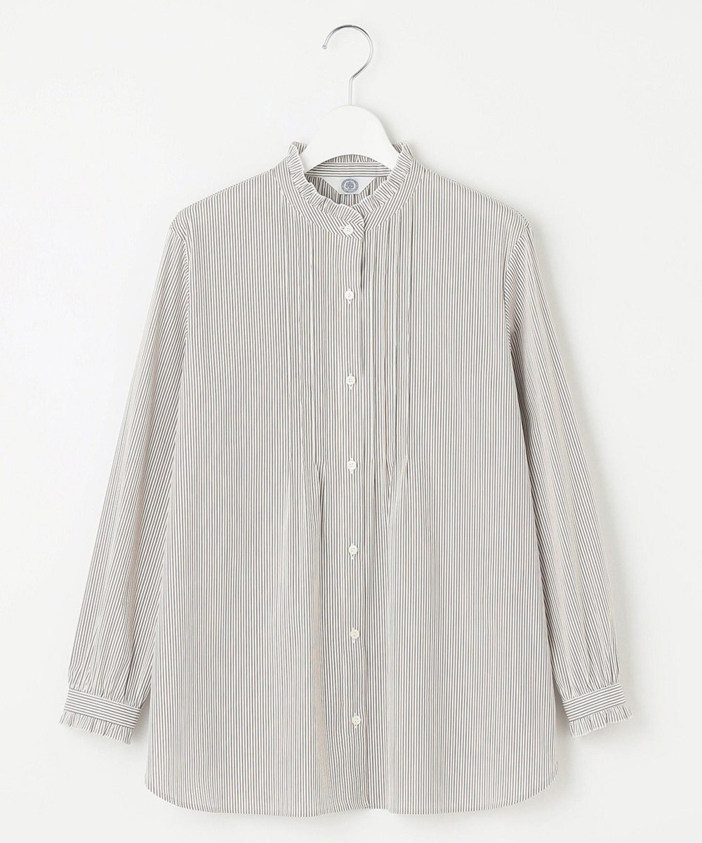 J.PRESS LADIES 【洗える】BEZ C/Ny ドビーストライプ フリルネック ブラウス 