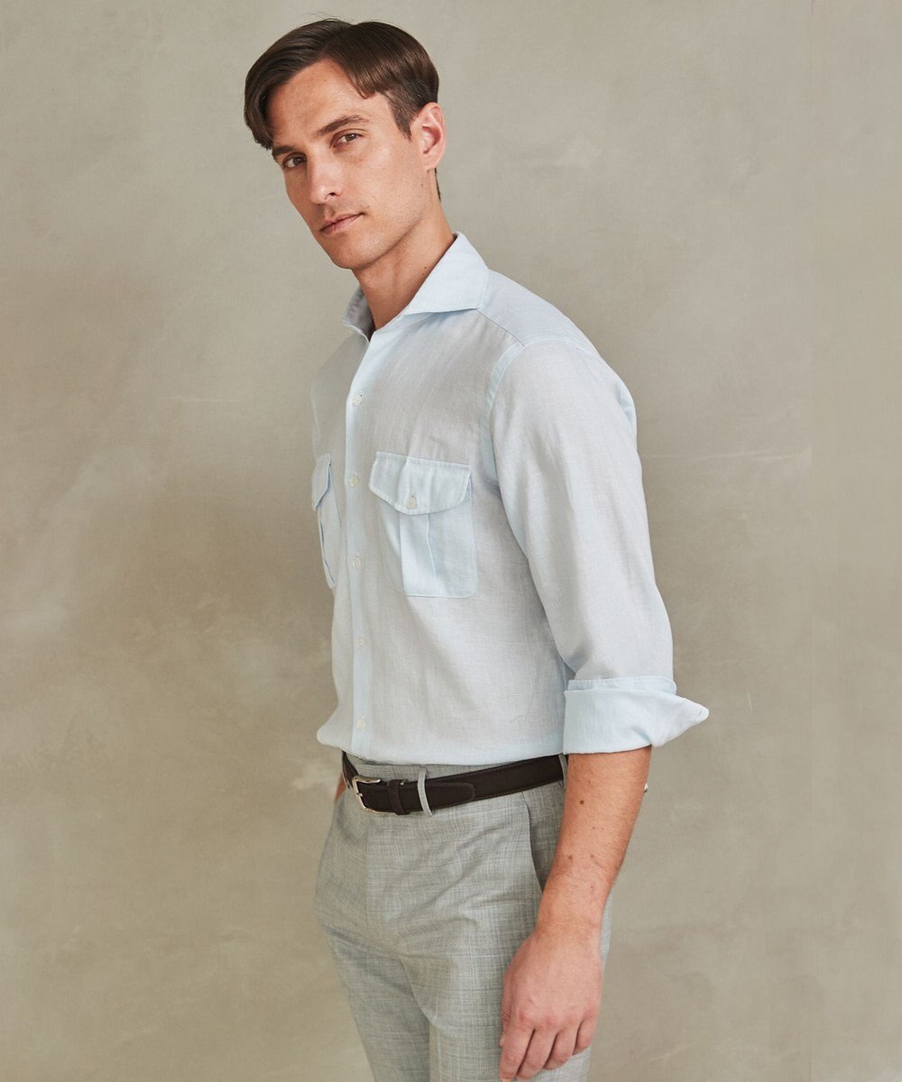 GOTAIRIKU ノルマンディリネン使用【洗える】カッタウェイカラー ソフトリネンシャツ 