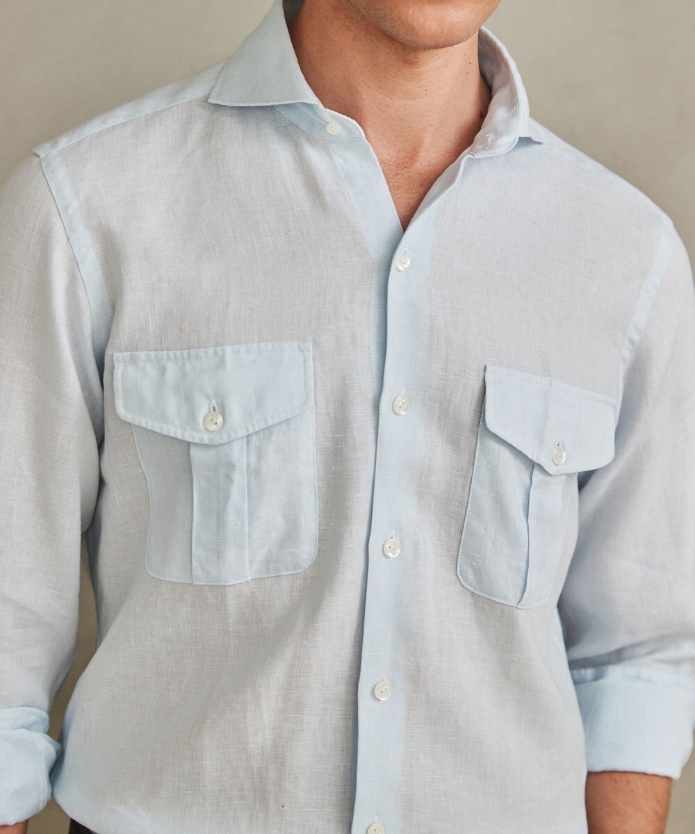 GOTAIRIKU ノルマンディリネン使用【洗える】カッタウェイカラー ソフトリネンシャツ 