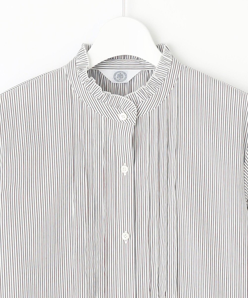 J.PRESS LADIES 【洗える】BEZ C/Ny ドビーストライプ フリルネック ブラウス 