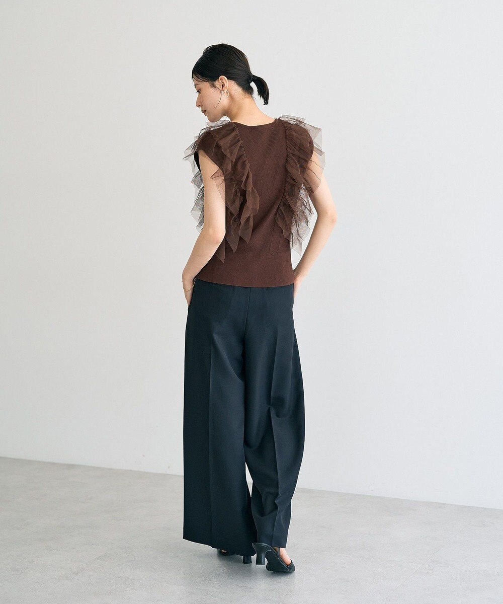 YECCA VECCA チュールラッフルノースリーブカーディガン 