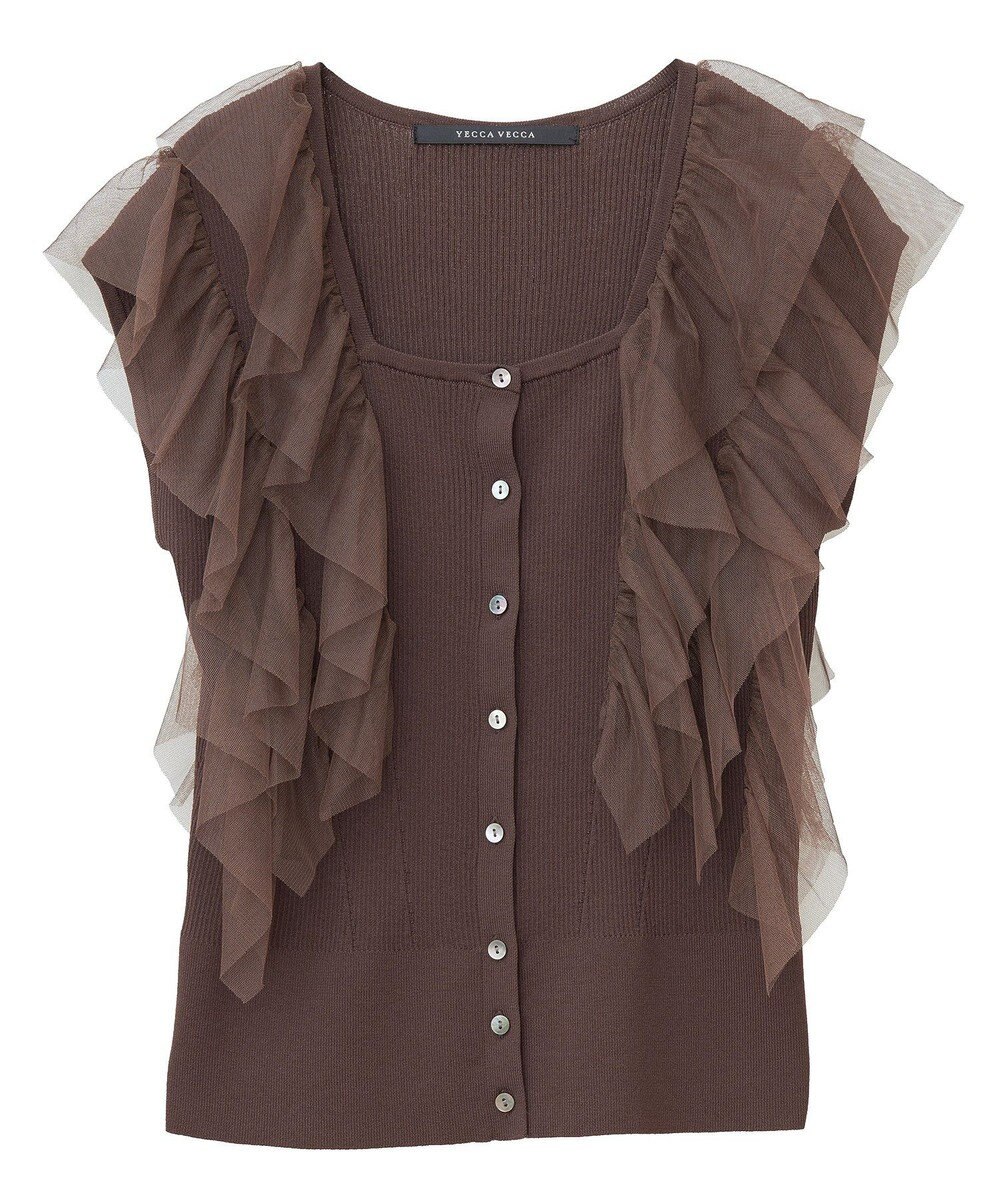 YECCA VECCA チュールラッフルノースリーブカーディガン 