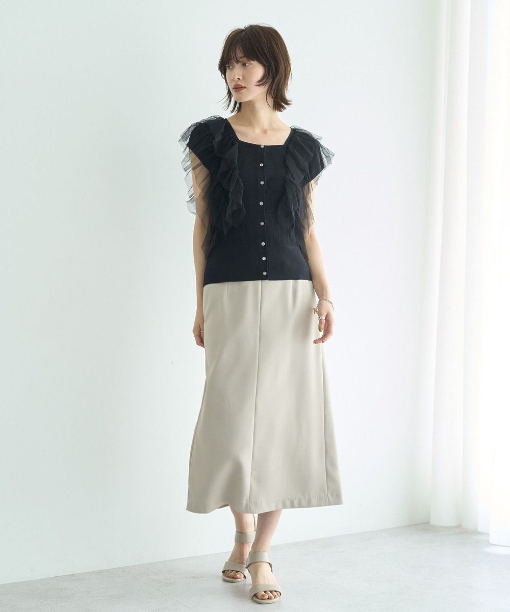 YECCA VECCA チュールラッフルノースリーブカーディガン 