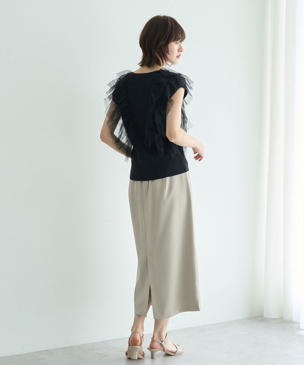 YECCA VECCA チュールラッフルノースリーブカーディガン 