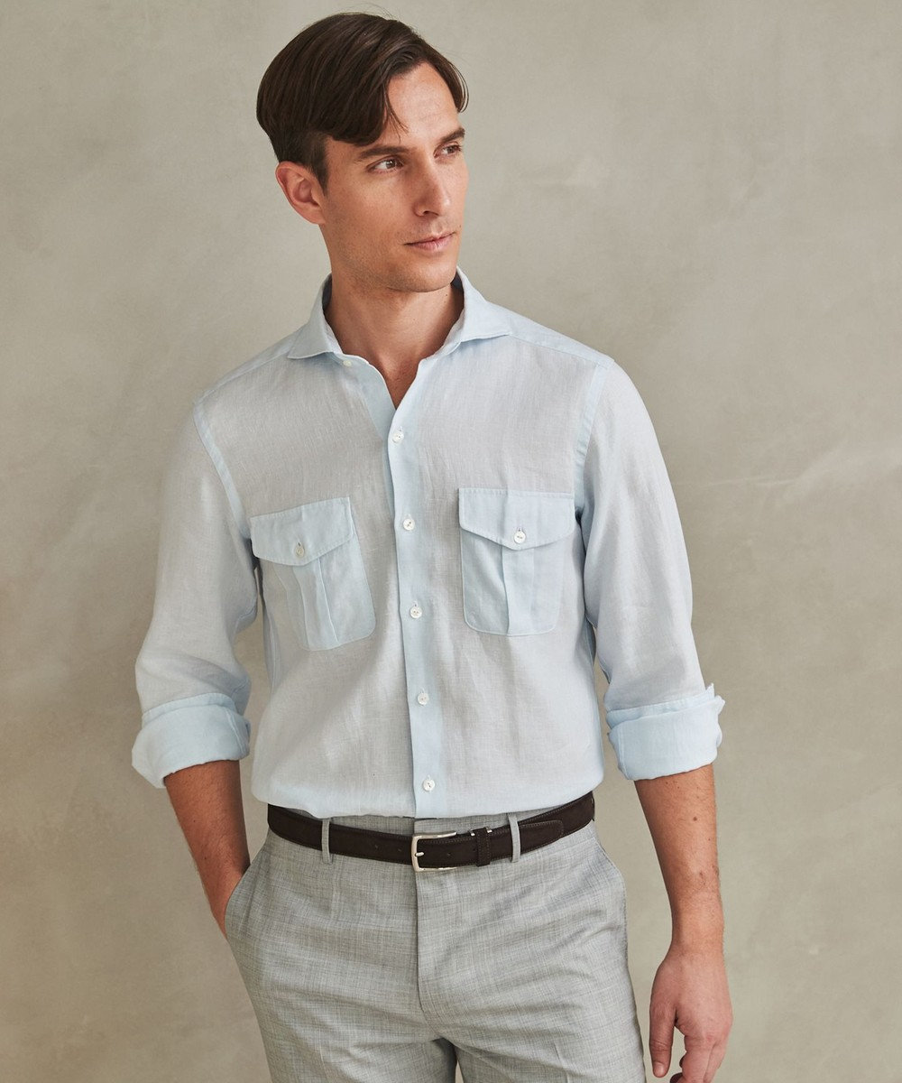 GOTAIRIKU ノルマンディリネン使用【洗える】カッタウェイカラー ソフトリネンシャツ 