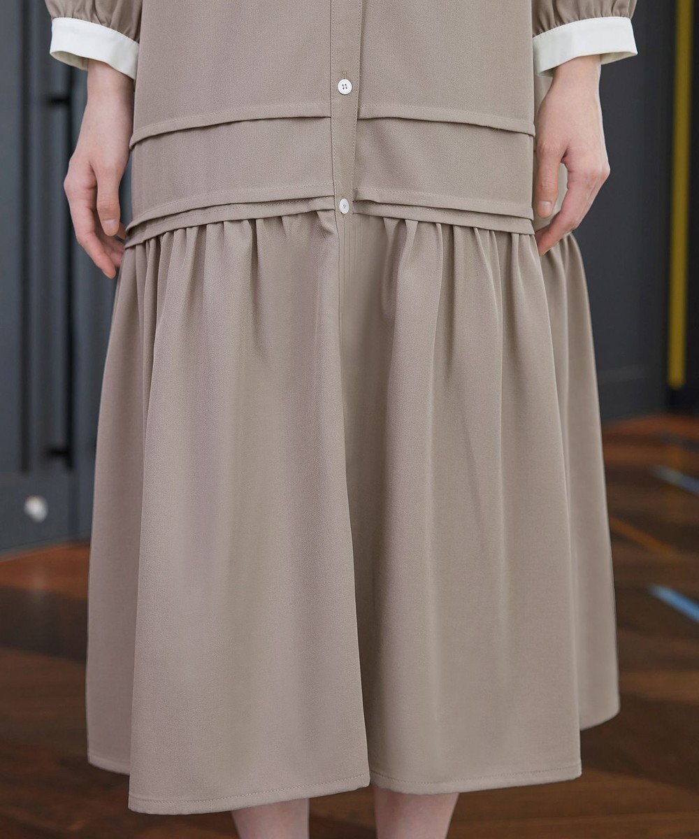 Tiaclasse L ピンタックギャザークレリックシャツワンピース 