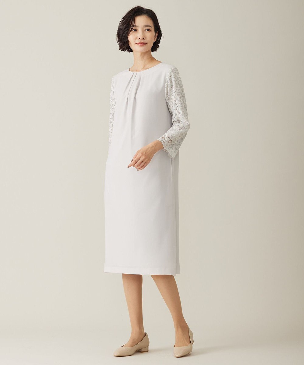 J.PRESS LADIES L 【洗える】ノルディス2wayジョーゼット レース袖 ワンピース 