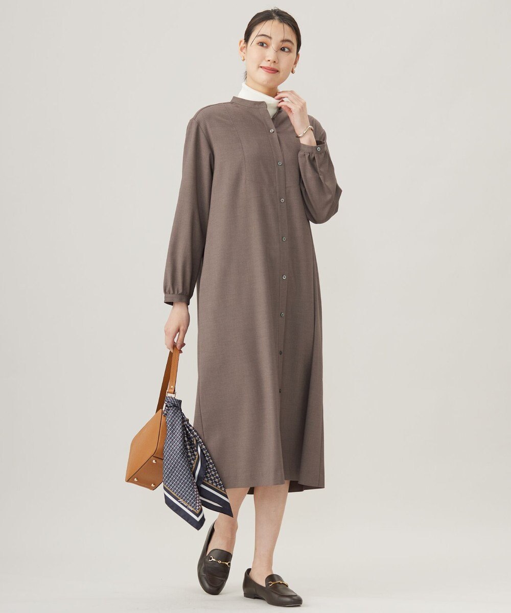 J.PRESS LADIES L 【洗える】T/Rウォッシャブルギャバ バンドカラー ワンピース 