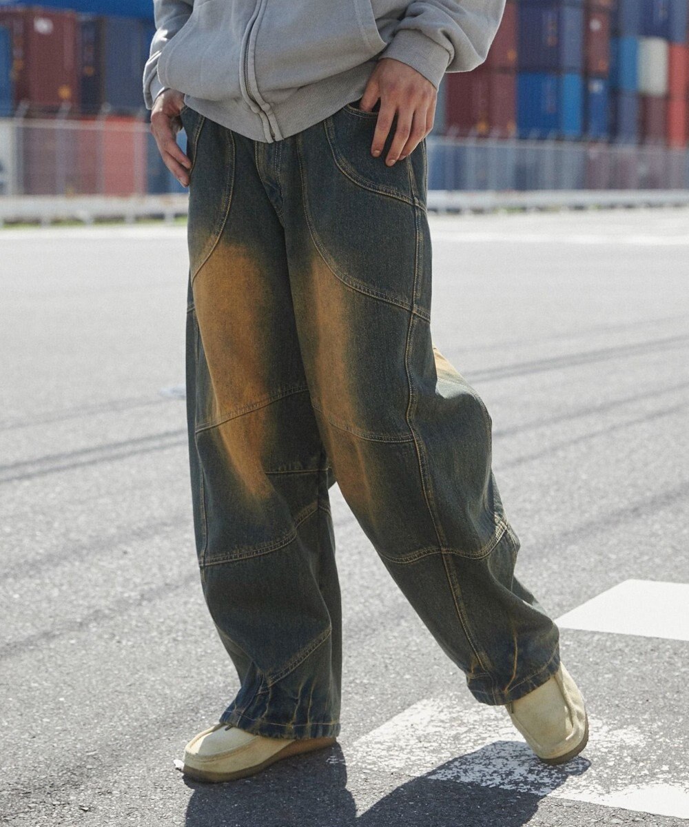 WEGO スーパービッグバレルレッグデニムパンツ 