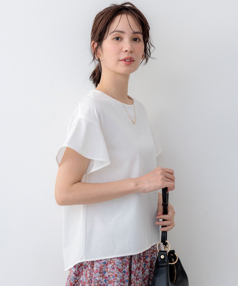 組曲 【WEB限定】プレーティング天竺フリルスリーブ Tシャツ 