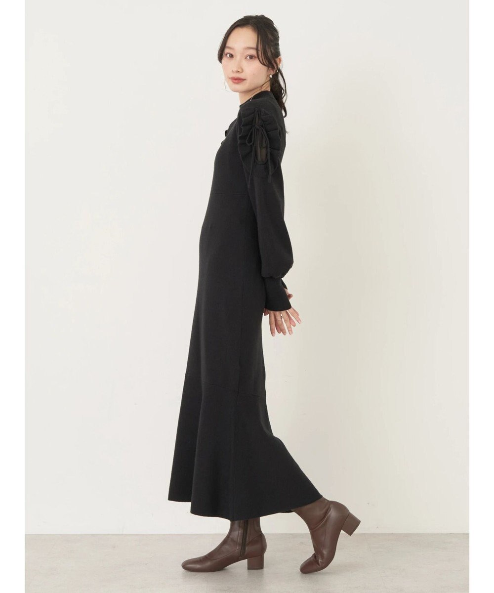 earth music&ecology 袖シアーフリルニットワンピース 