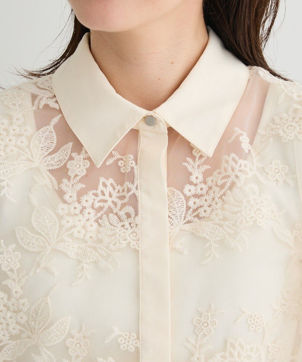 Green Parks オーガン刺繍比翼シャツ 