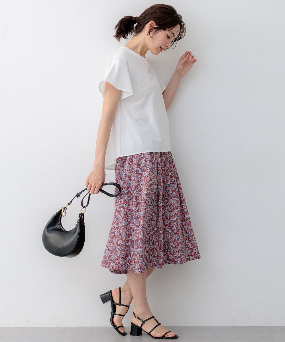 組曲 【WEB限定】プレーティング天竺フリルスリーブ Tシャツ 