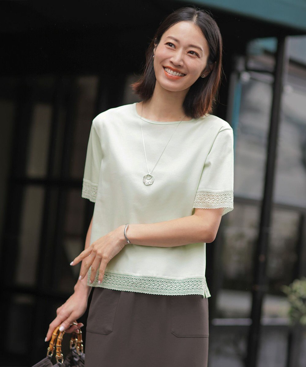 J.PRESS LADIES S 【一枚で着映え】コットンスムース レース カットソー 