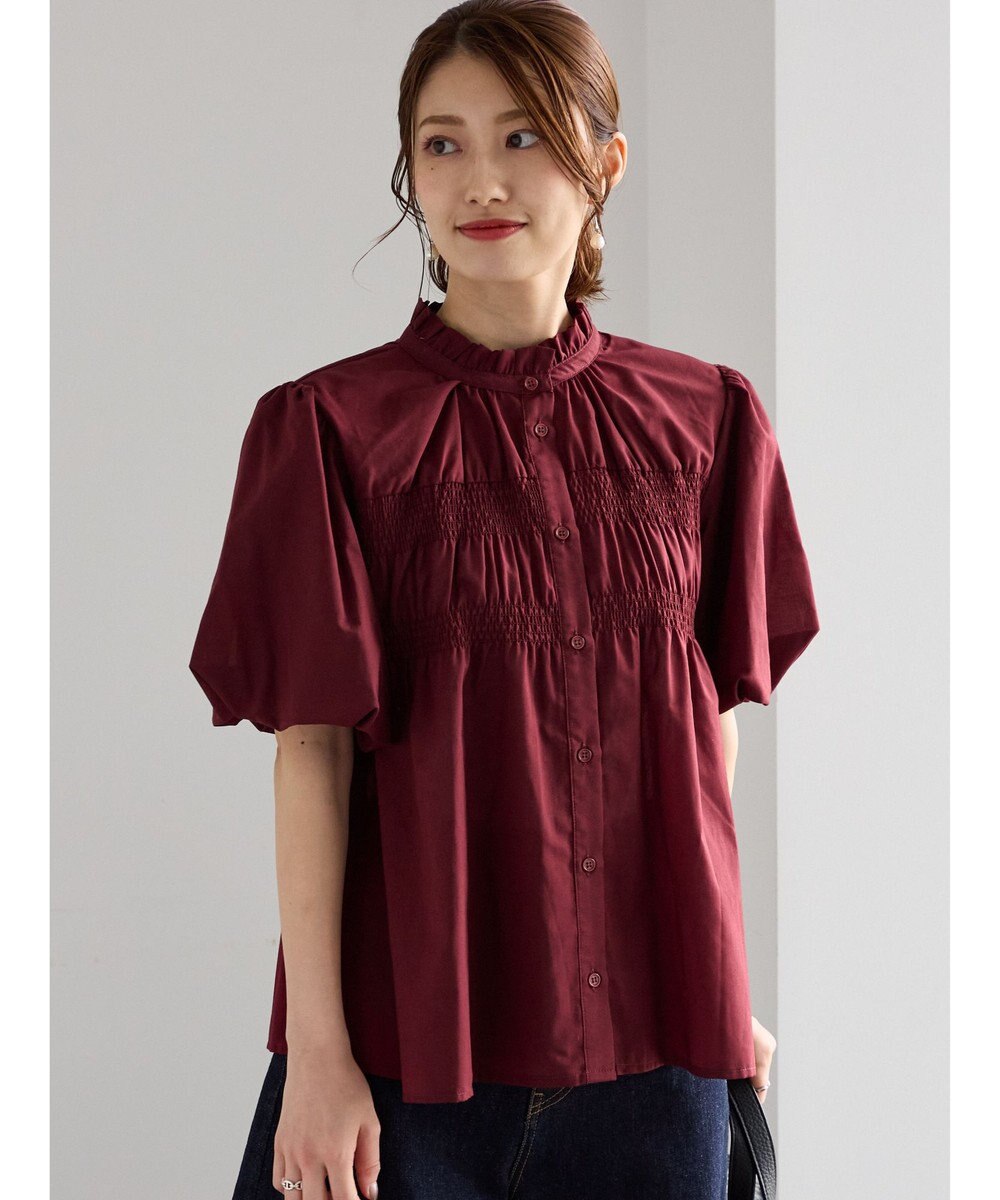 Te chichi スタンドフリル5分袖シャーリングブラウス 