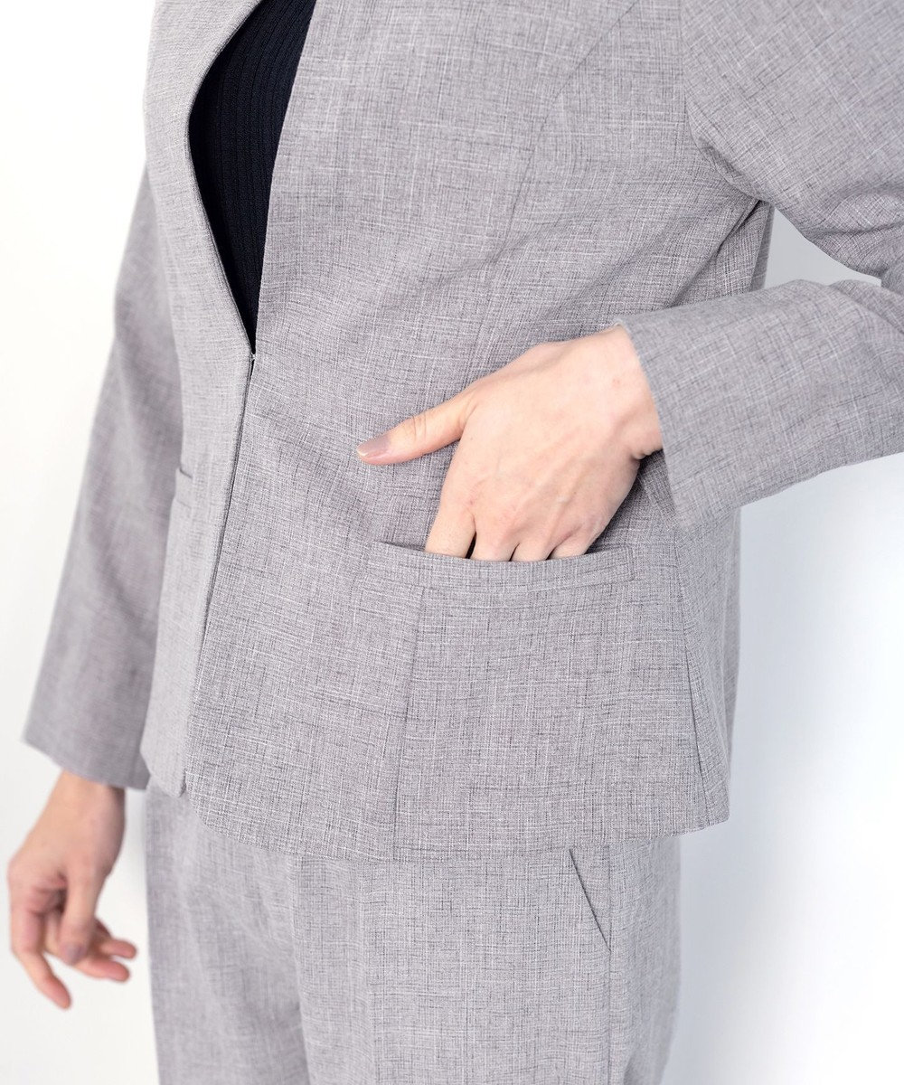 Tiaclasse L 【新色追加・洗える】麻調薄地キーネックジャケット 