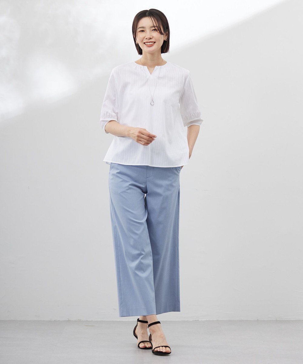 J.PRESS LADIES L 【WEB限定・洗える】セルロースカラミストライプ キーネック ブラウス 
