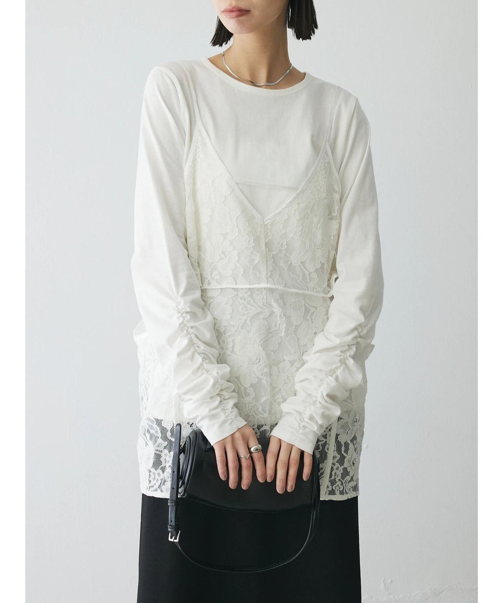 Green Parks AnriettMusee シャーリングスリーブＴシャツ＋レースキャミソールＳＥＴ 