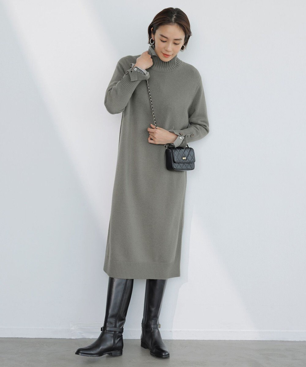 ICB L 【WEB限定カラーあり】 ソフトカシミヤミックス ハイネックワンピース 