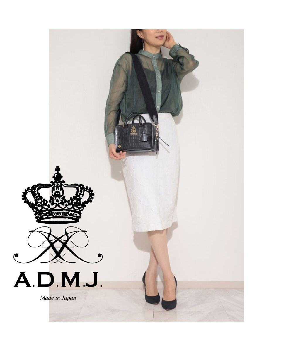 A.D.M.J. 【牛革】クロコ型押しヘリ巻きボストン23cm 