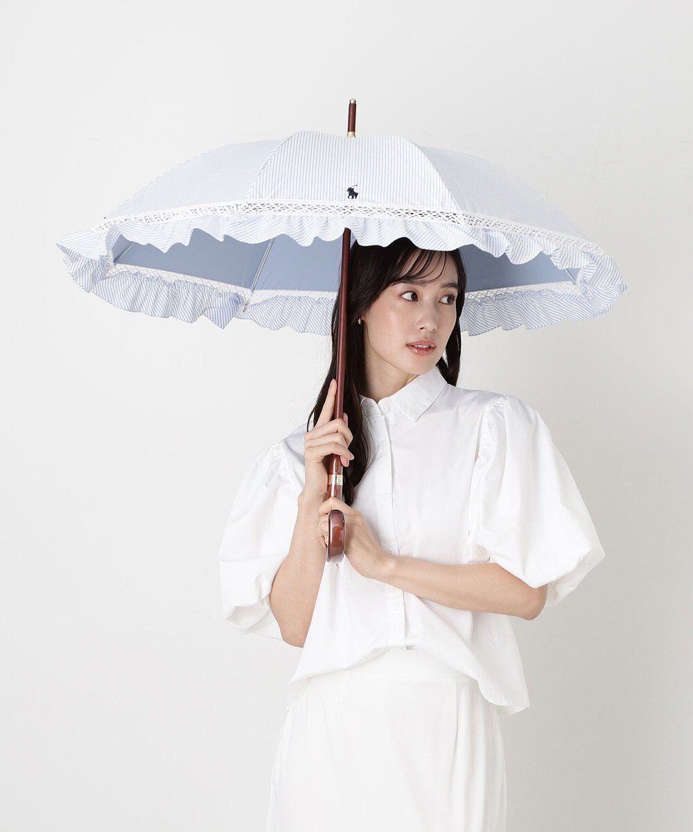MOONBAT 【遮光/晴雨兼用日傘】POLO RALPH LAUREN(ポロ ラルフローレン) ストライプフリル 長傘 遮熱 UV 