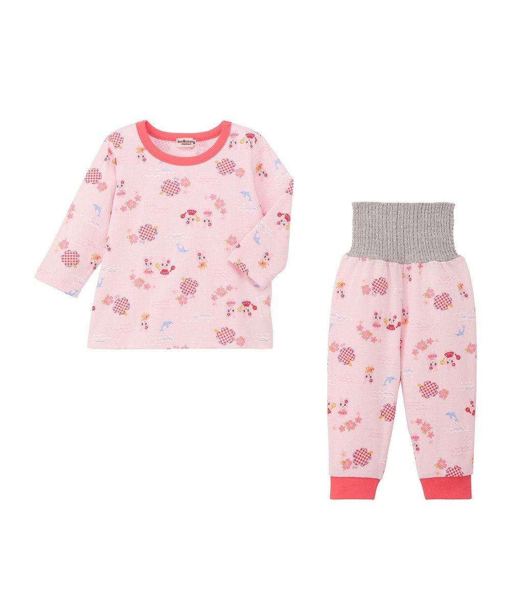 MIKI HOUSE HOT BISCUITS 【80-120cm】 リゾートキャビット 腹巻き付き タック天竺素材 長袖パジャマ 