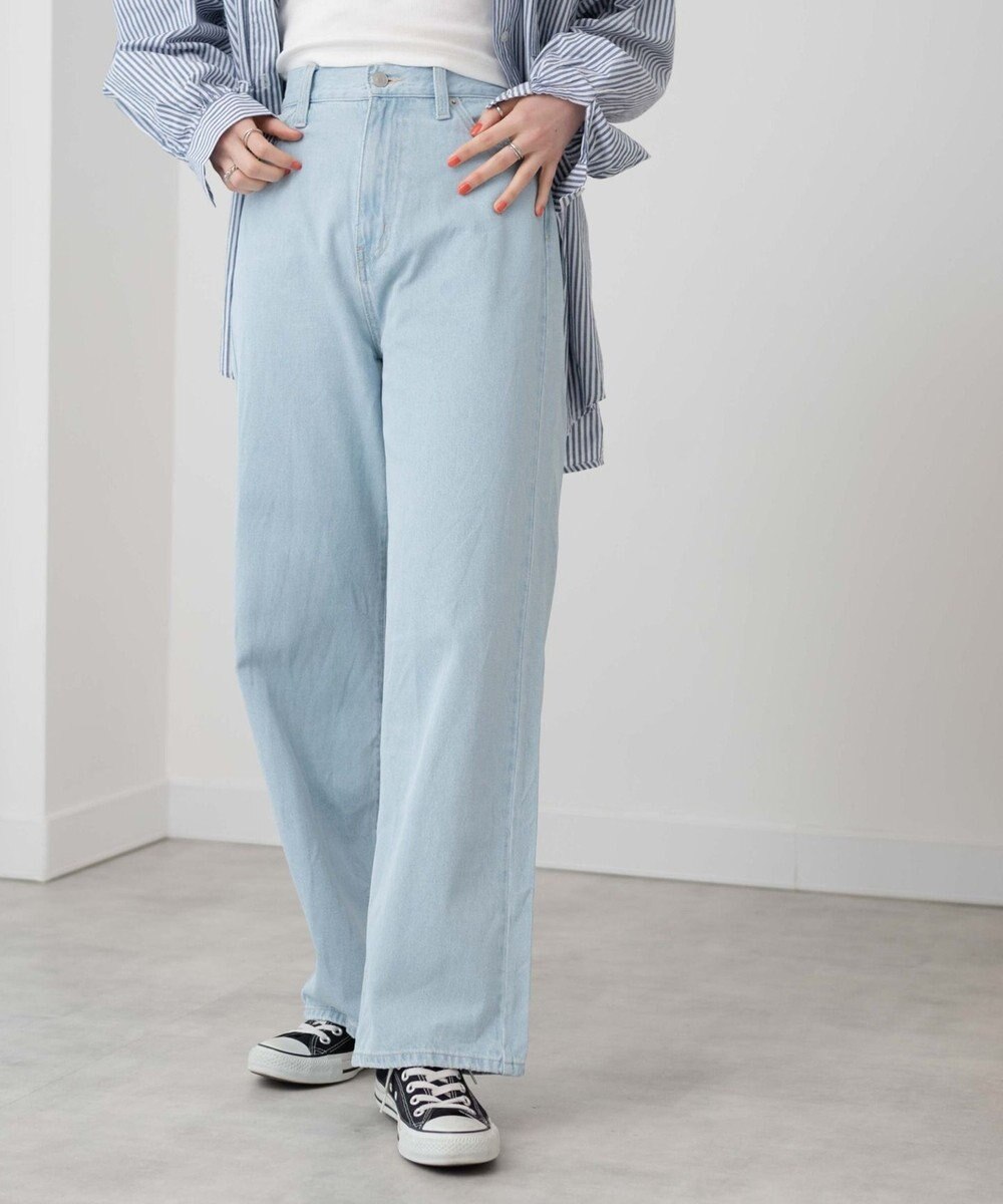WEGO ウエストフィットワイドストレートデニムパンツ 