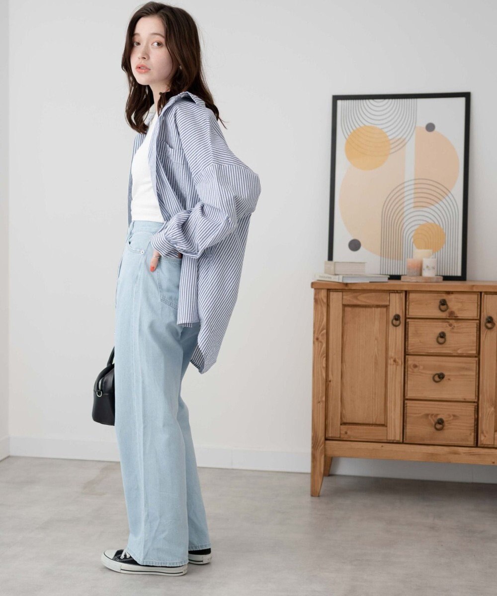 WEGO ウエストフィットワイドストレートデニムパンツ 