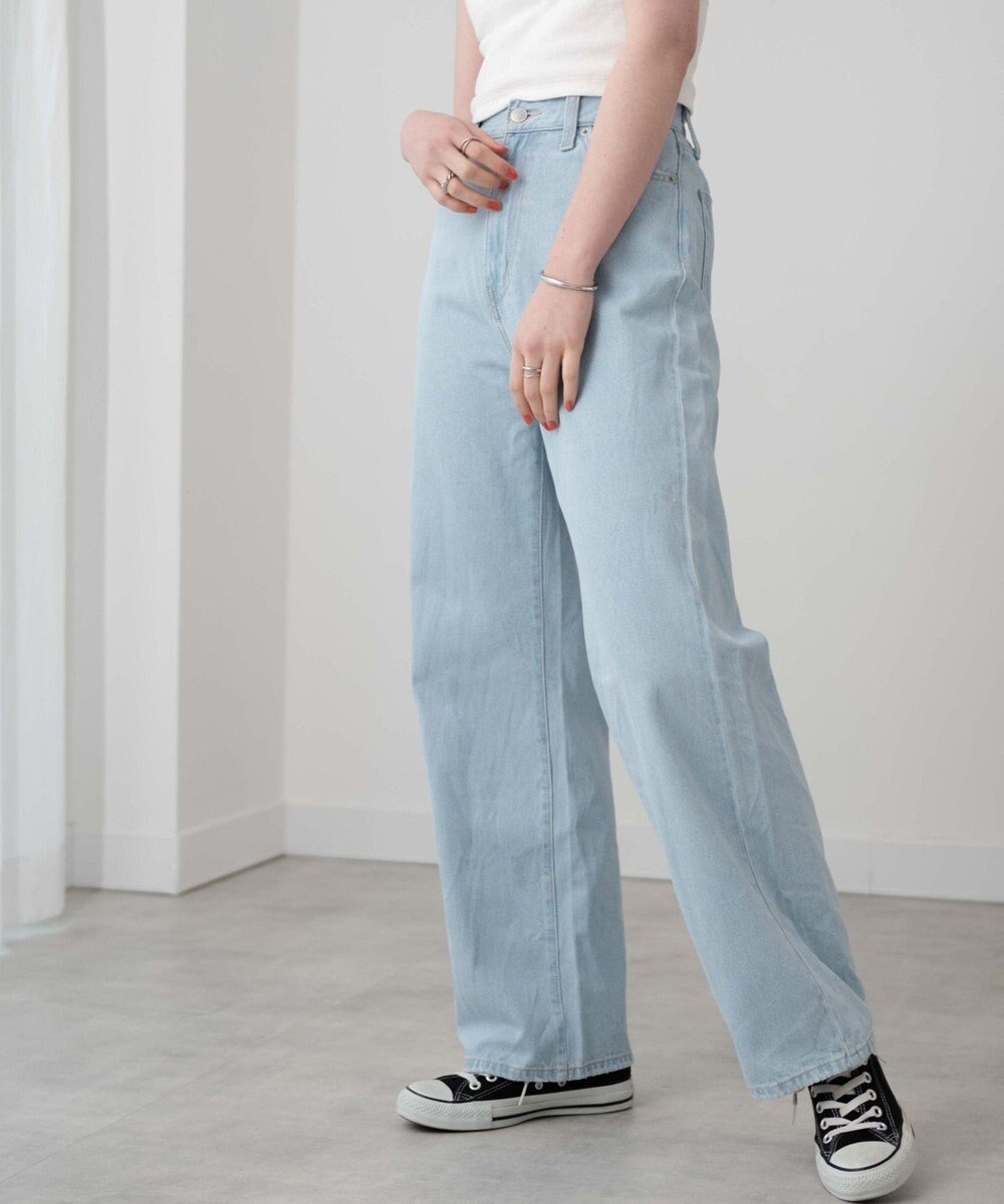 WEGO ウエストフィットワイドストレートデニムパンツ 