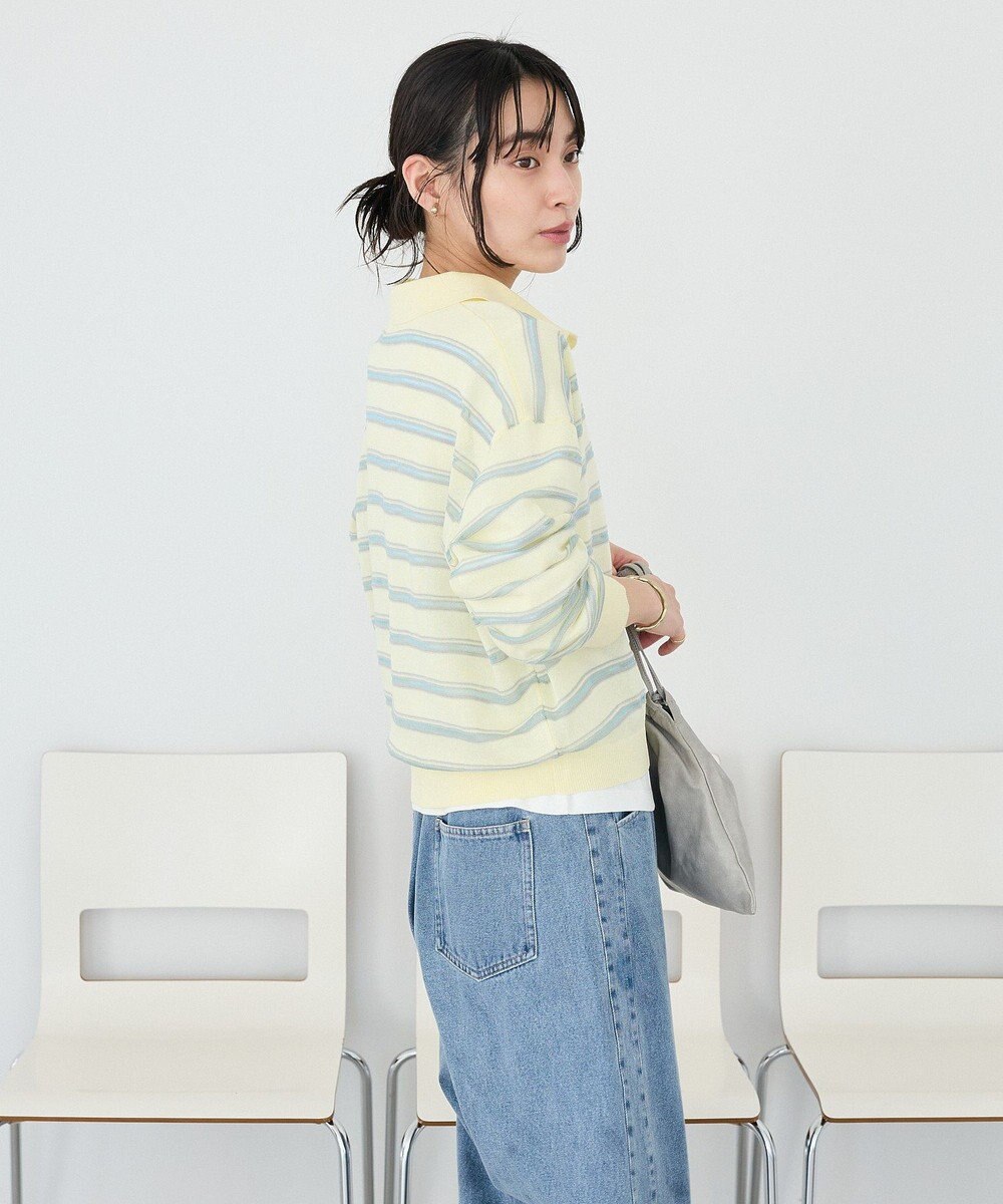 CRAFT STANDARD BOUTIQUE シアーボーダーポロ衿ニットプルオーバー 