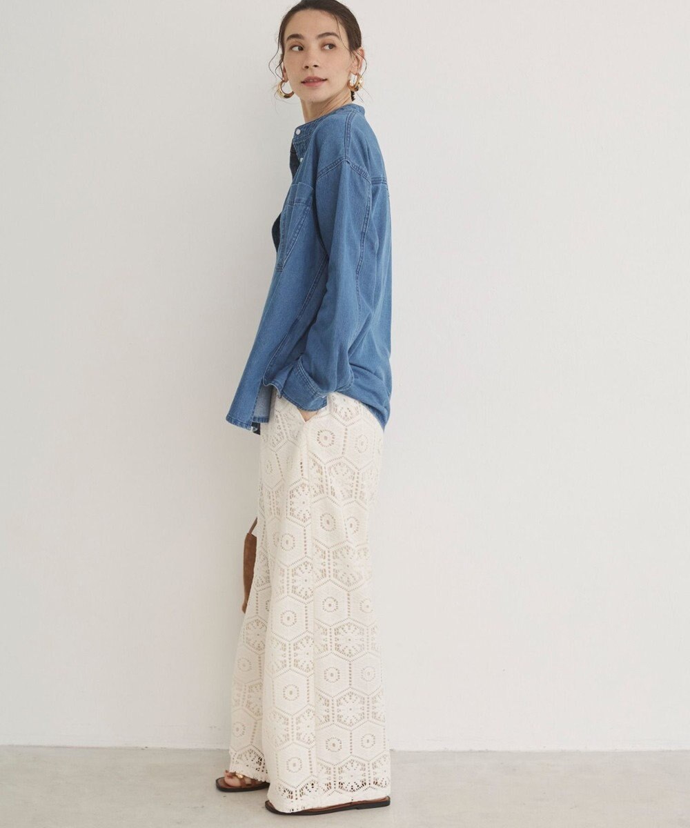 WEGO 【ANGIE VINTAGE】襟が選べる デニム プルオーバー シャツ（バンドカラー/レギュラー） 