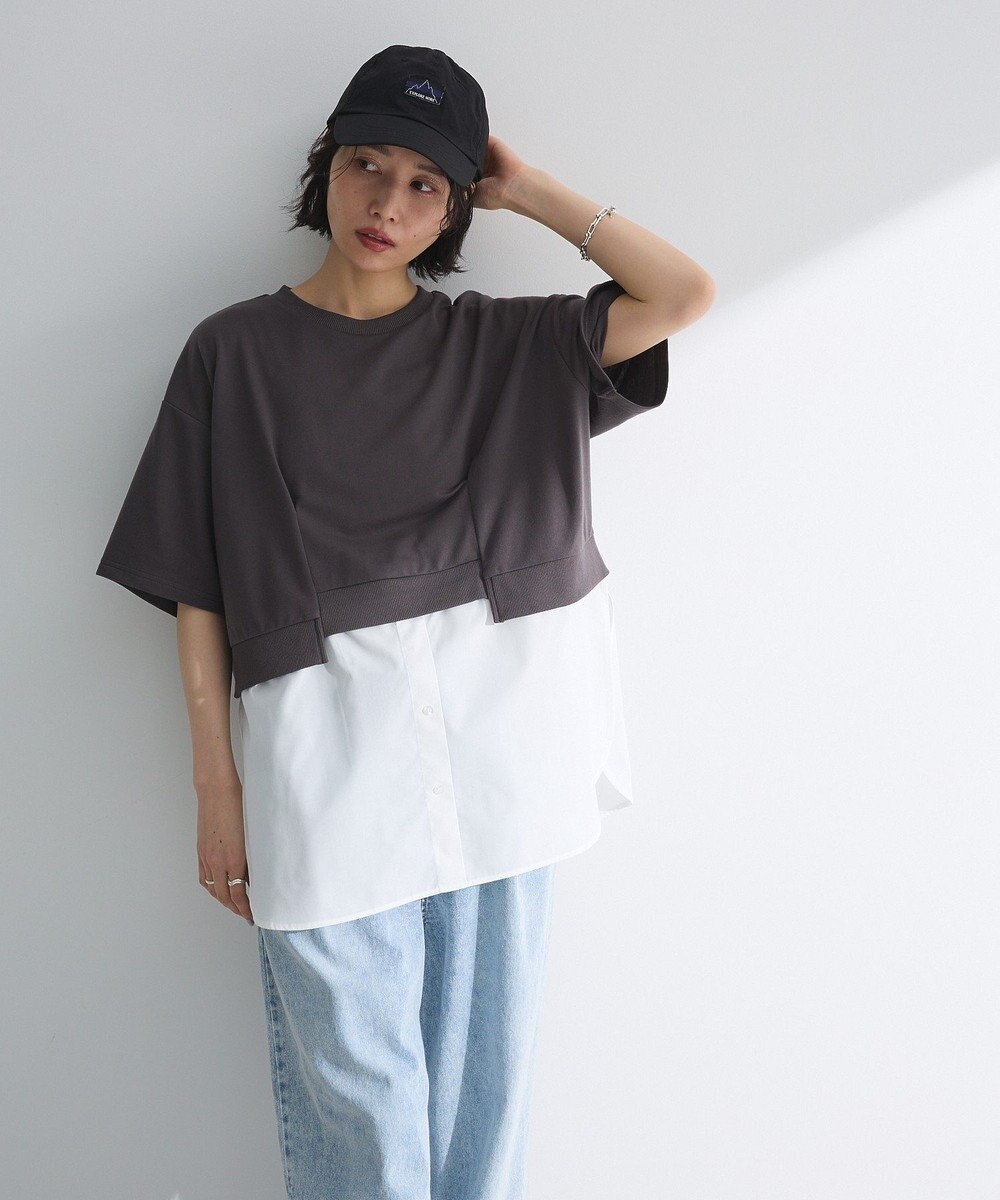 Green Parks 裾タックミニ裏毛シャツドッキングチュニック 