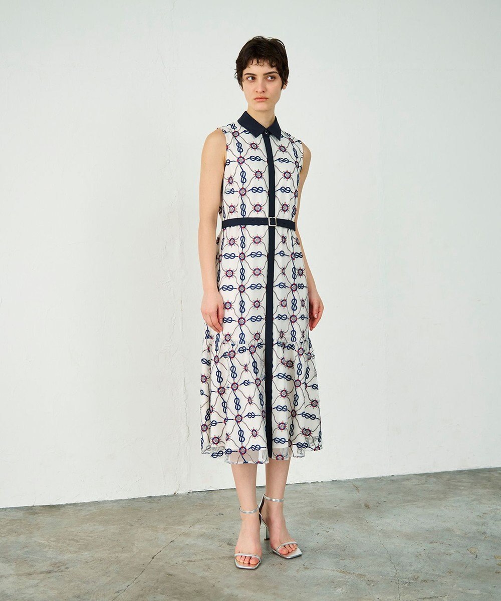 GRACE CONTINENTAL マリン刺繍チュールワンピース 