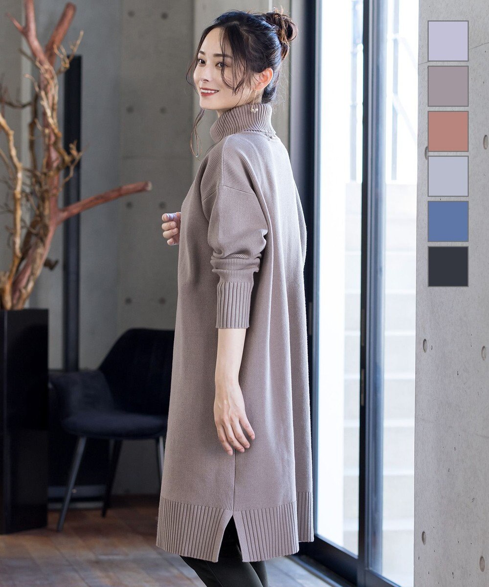 Tiaclasse 【洗える】華のあるニットタートルワンピース 