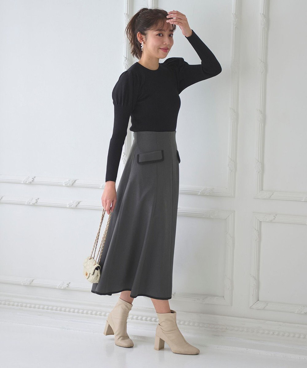 Feroux 【洗える】パフスリーブラメ ニット 