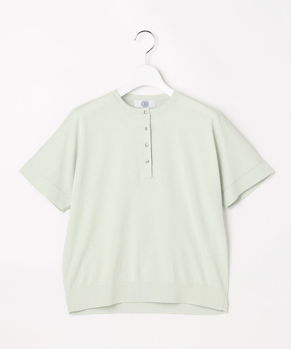 J.PRESS LADIES COOL MINT COTTON POLYESTER ヘンリーネック ニット プルオーバー 