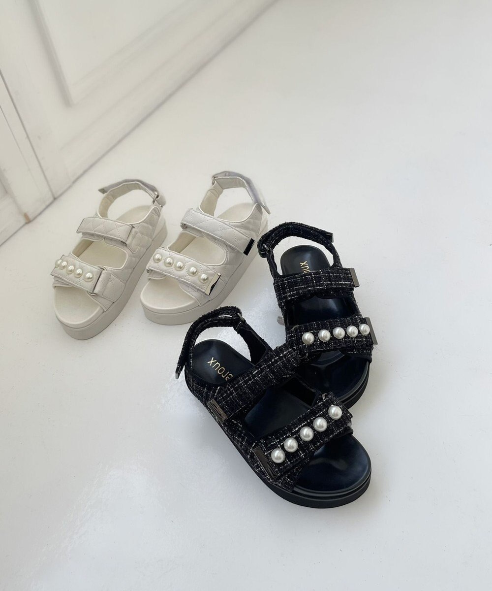 Feroux パールポイントツイード／キルティング サンダル 