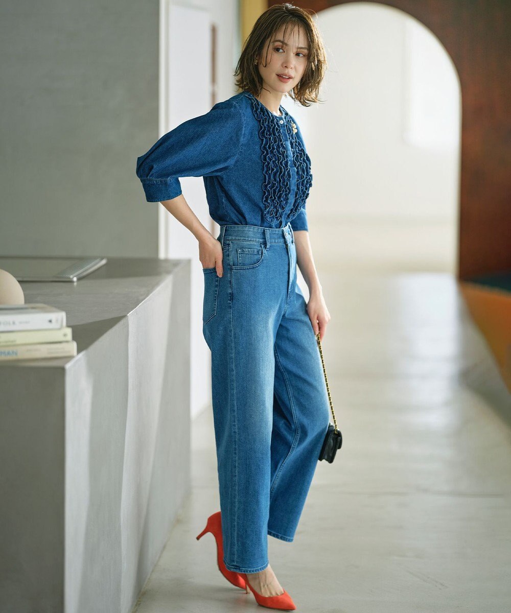 組曲 S 【WEB限定】フロントフリル デニムブラウス 