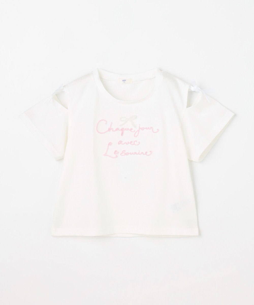 ANY KIDS 【洗濯機可能】肩あき ロゴ刺繍Tシャツ 