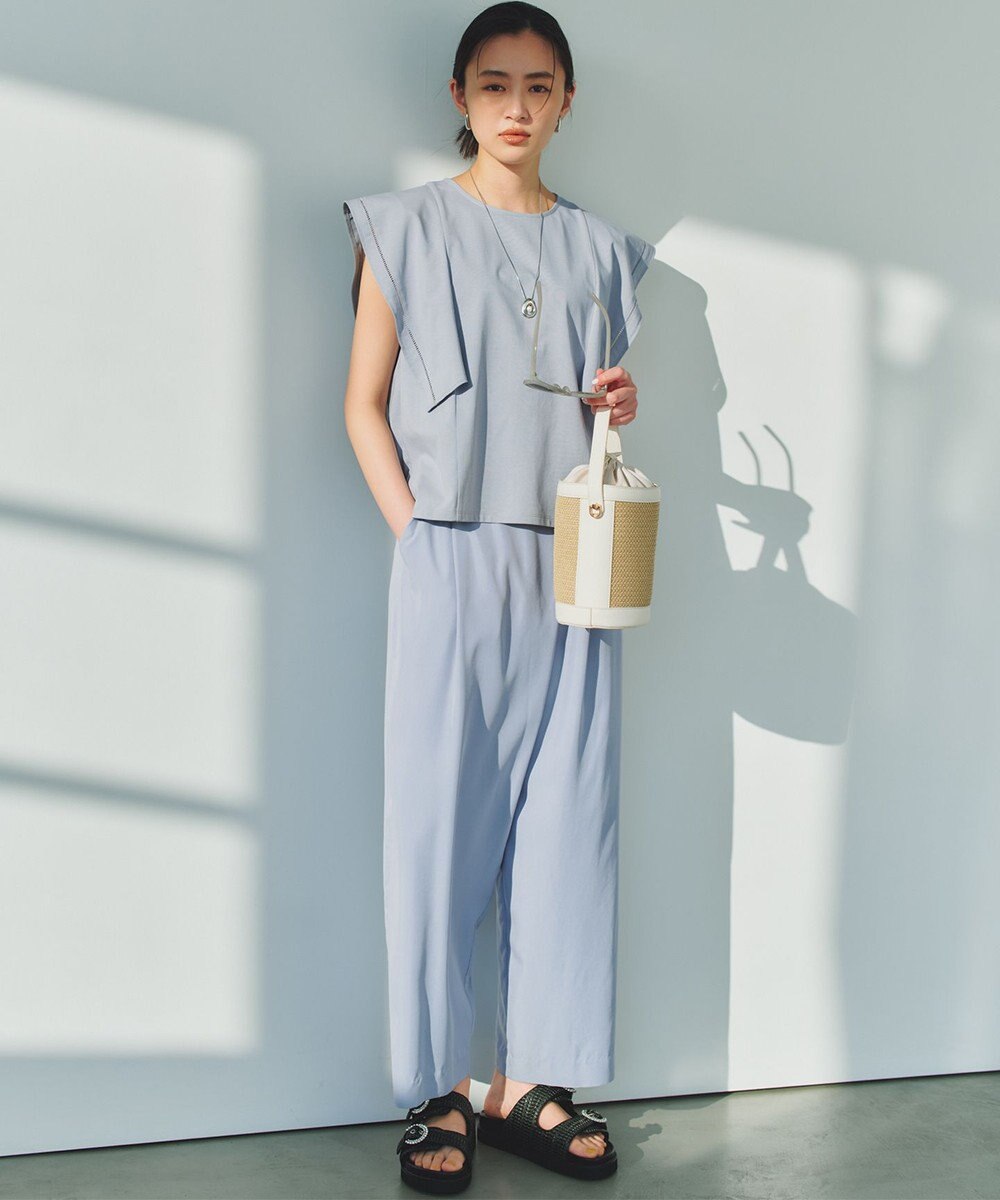 組曲 【先行予約】スムースクロス ラップ見えワイドパンツ 