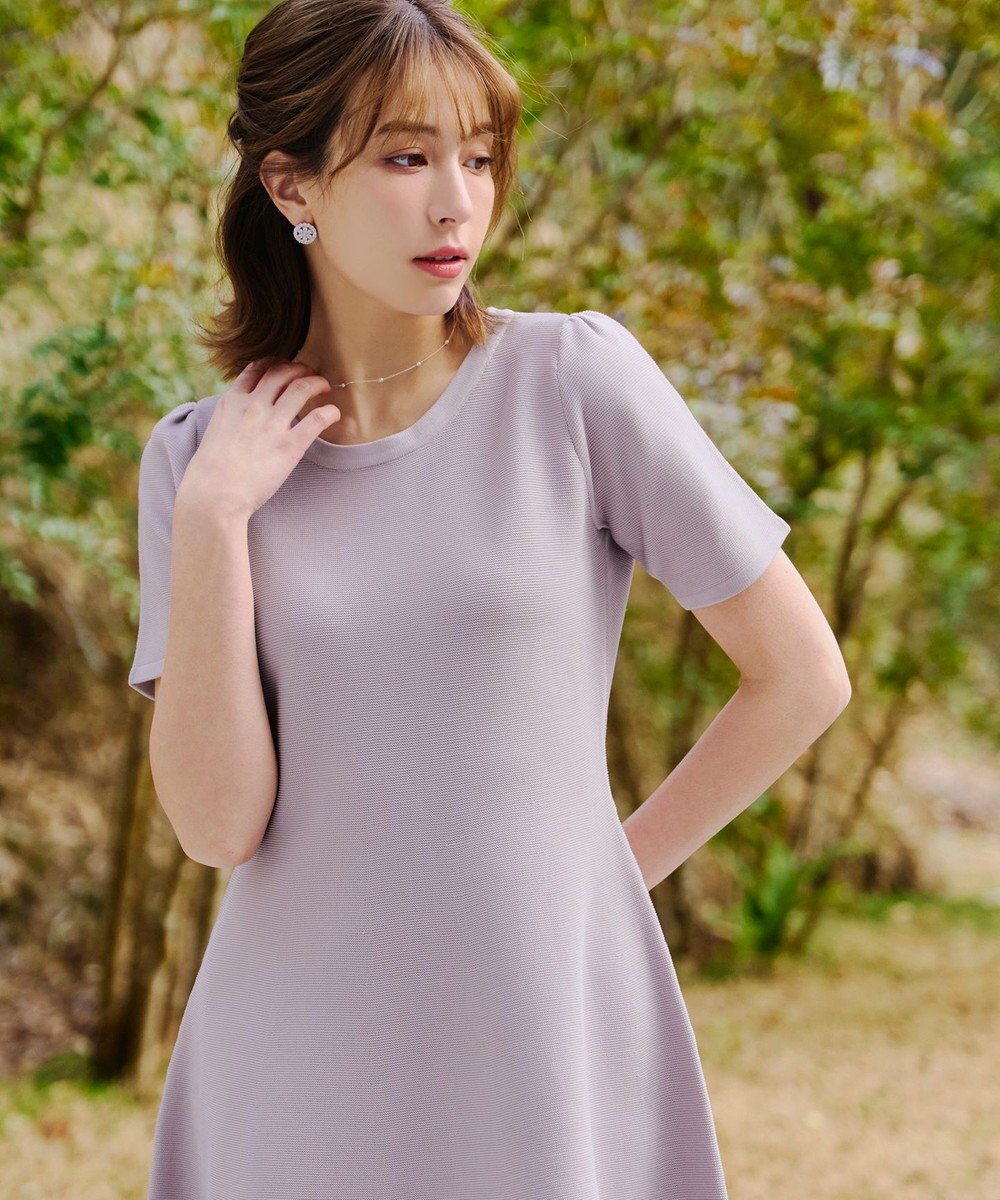 Tiaclasse 【洗える】クルーネック半袖ニットフレアワンピース 