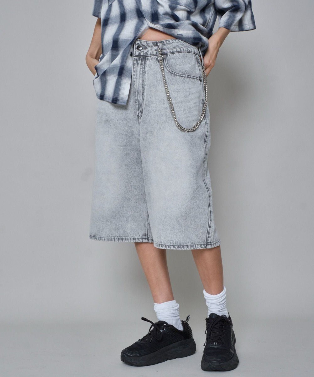 WEGO 【ユニセックス着用ITEM】チェーン付きスーパーバギーデニムショーツ 