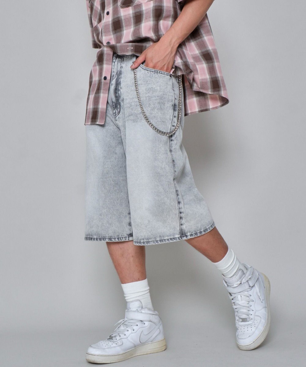 WEGO 【ユニセックス着用ITEM】チェーン付きスーパーバギーデニムショーツ 