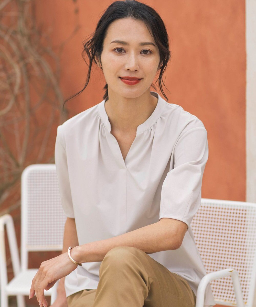 J.PRESS LADIES 【接触冷感】プレーティングジャージー ペプラム カットソー 