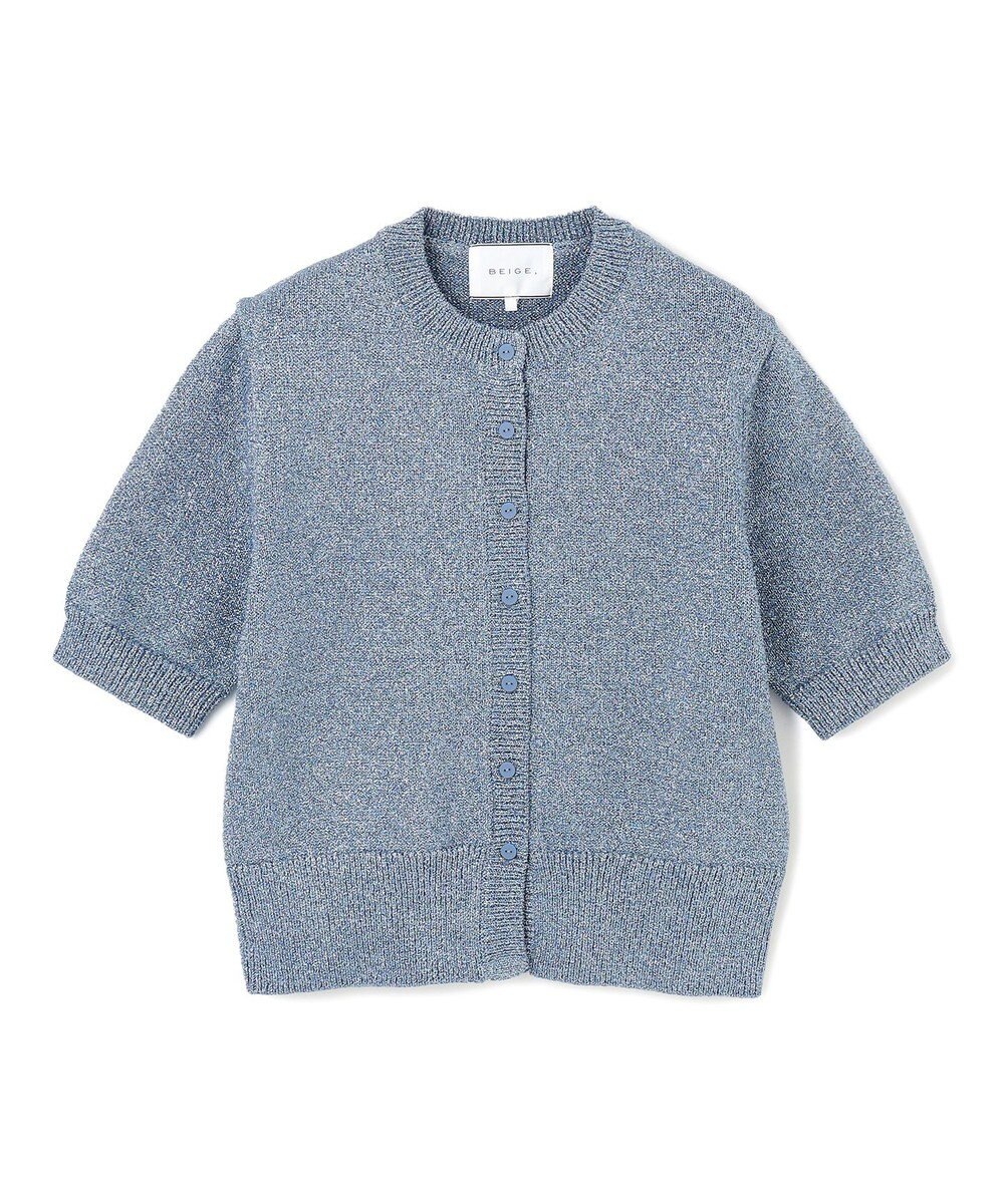 BEIGE， 【洗える】VANDA / ラメ入りクルーネック半袖カーディガン 