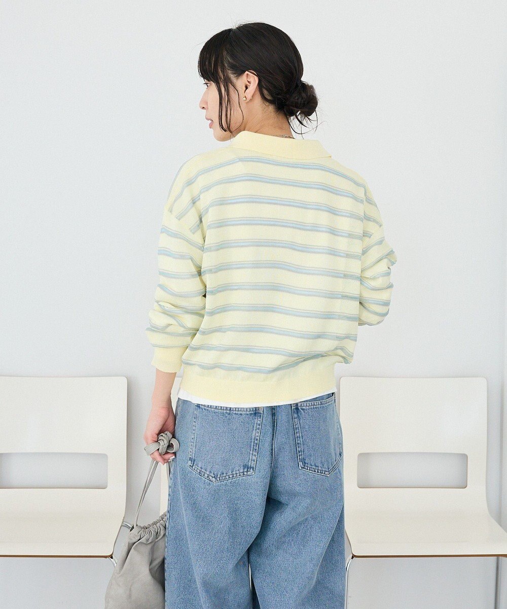 CRAFT STANDARD BOUTIQUE シアーボーダーポロ衿ニットプルオーバー 