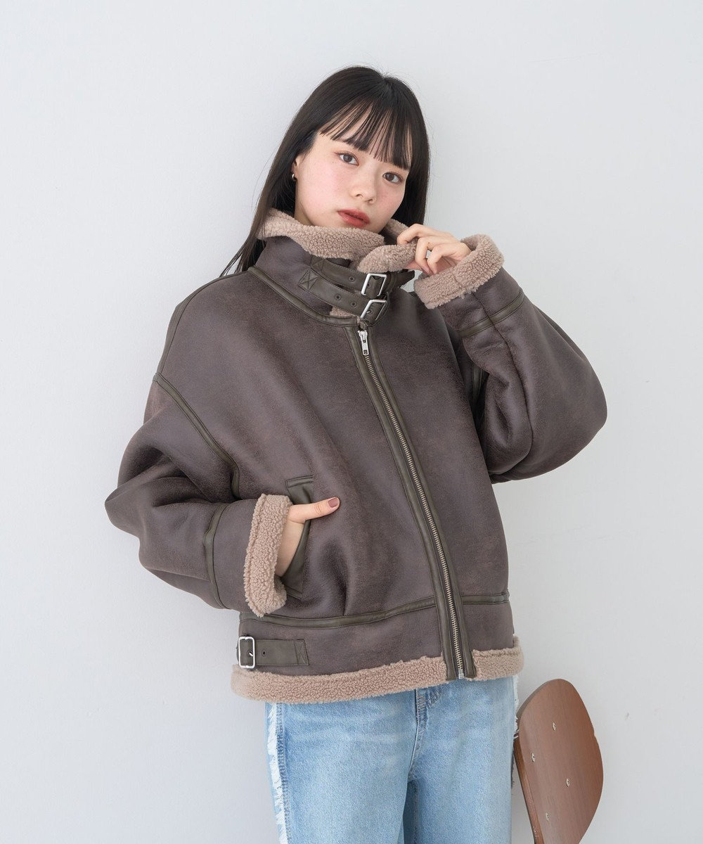 earth music&ecology フェイクムートンジャケット 