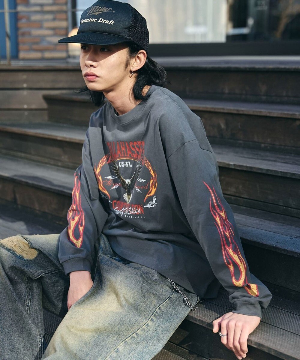 WEGO 【ユニセックス着用ITEM/MLサイズ展開】ヴィンテージライクグラフィックT（LS） 